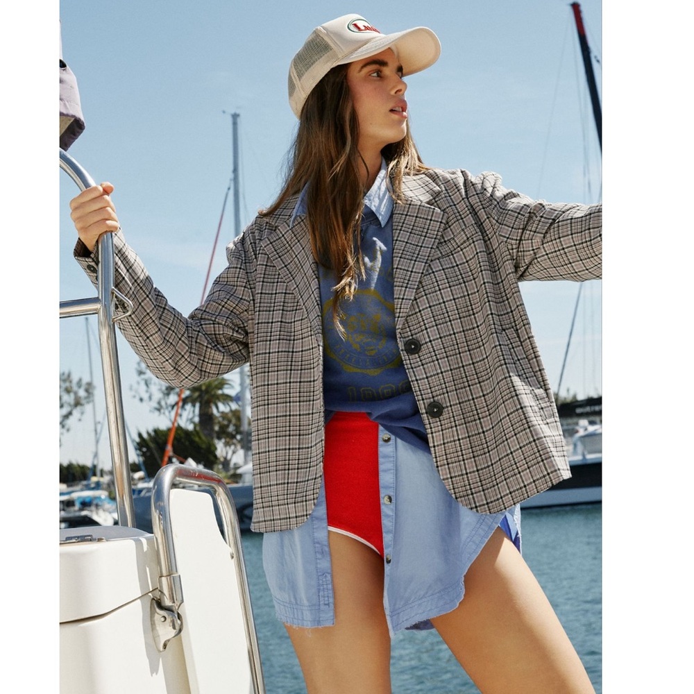 Free People * We the Free Cali Plaid Blazer *Large •NWT